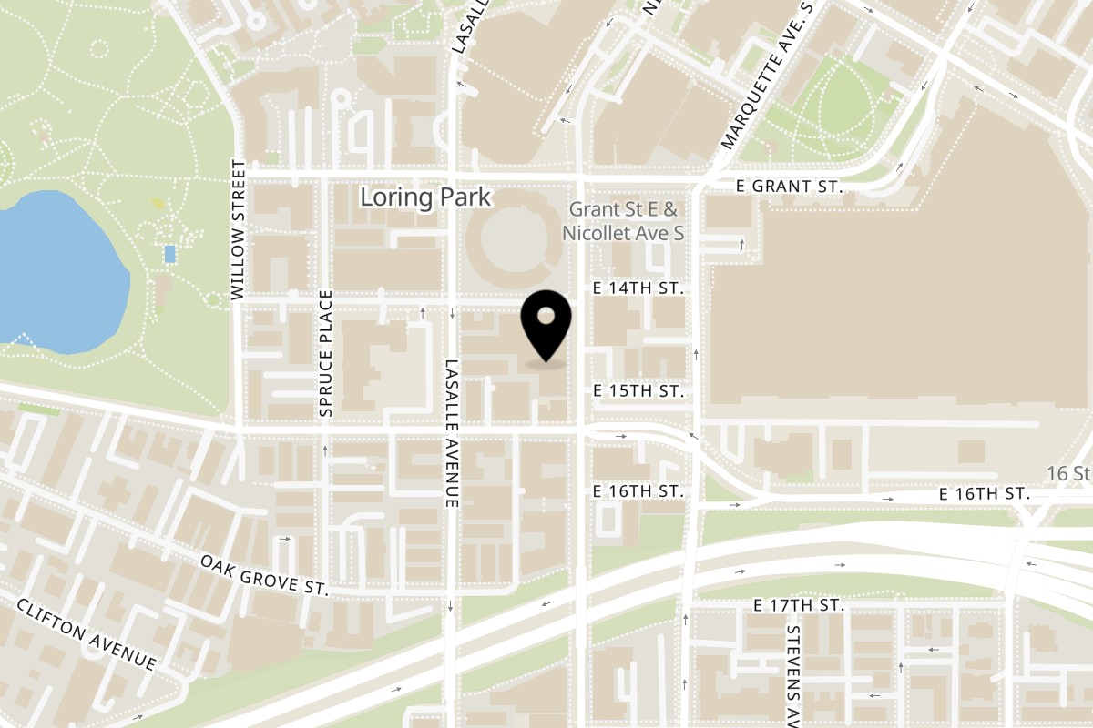 Map showing the location of Sonora Mexican Kitchen and Bar on 1414 Nicollet Avenue in Minneapolis